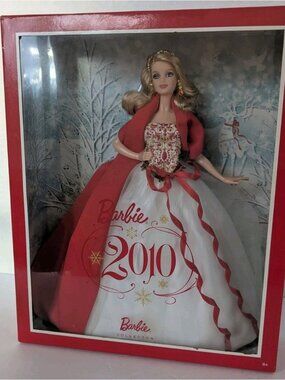 2010 Holiday Barbie Collector Doll NIB Red & White Gown Mattel T7685 NRFB
